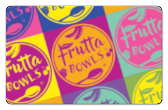 Frutta Bowls logo repeated on card in multiple colors Andy Warhol style